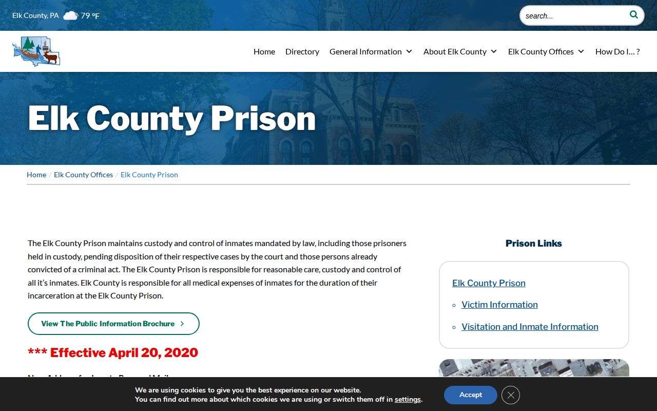 Official Elk County Prison release contact page